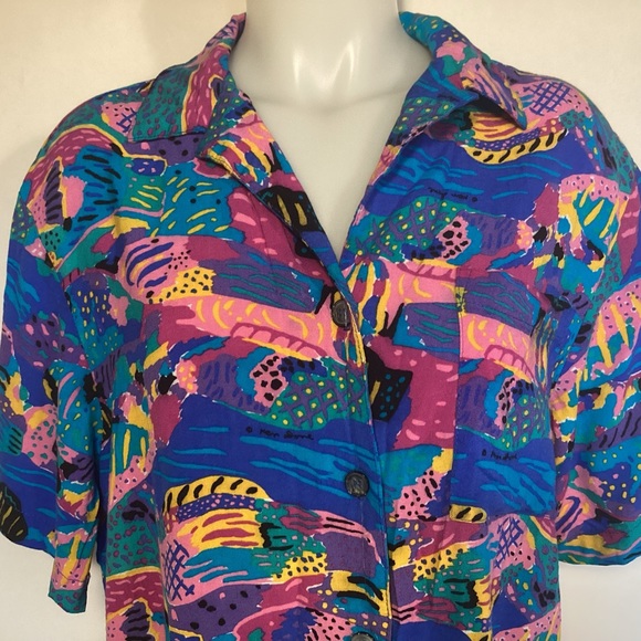 Vintage 80’s Ken Done Art to Wear womens button down shirt size large - Picture 2 of 10